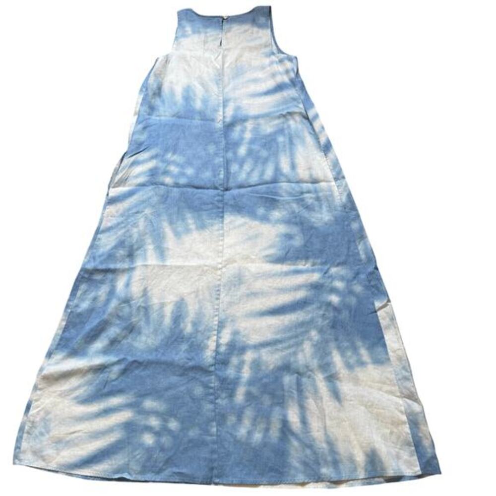 J Jill Love Linen A Line Blue White Beach Tie Dye Maxi w/ Pockets Women Dress - Picture 3 of 8